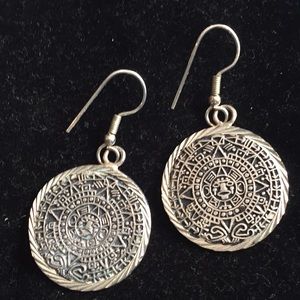 Mexican Mayan calendar sterling earrings